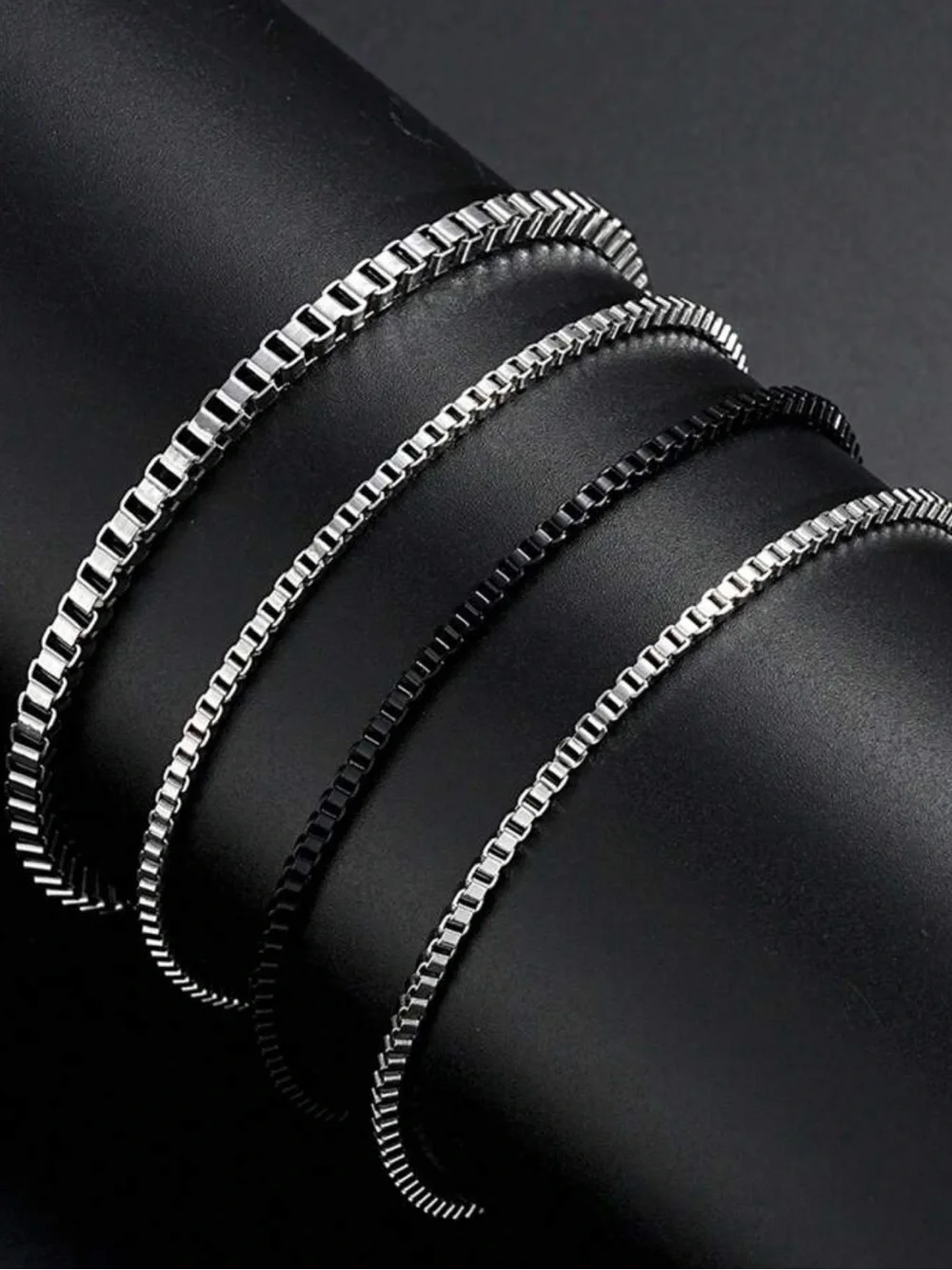 Elegant Men’s Box Chain Bracelet - Stainless Silver and Black